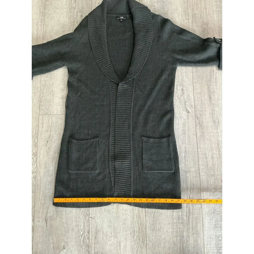 I.N. San Francisco Women’s L Charcoal Belted Sweater Duster Long Cardigan